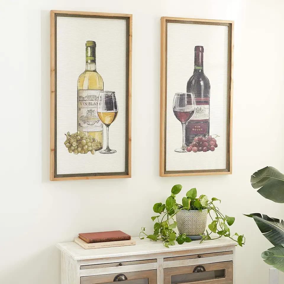 Deco 79 Wood Wine Framed Wall Art, Set of 2 20" W, 40" H, Brown