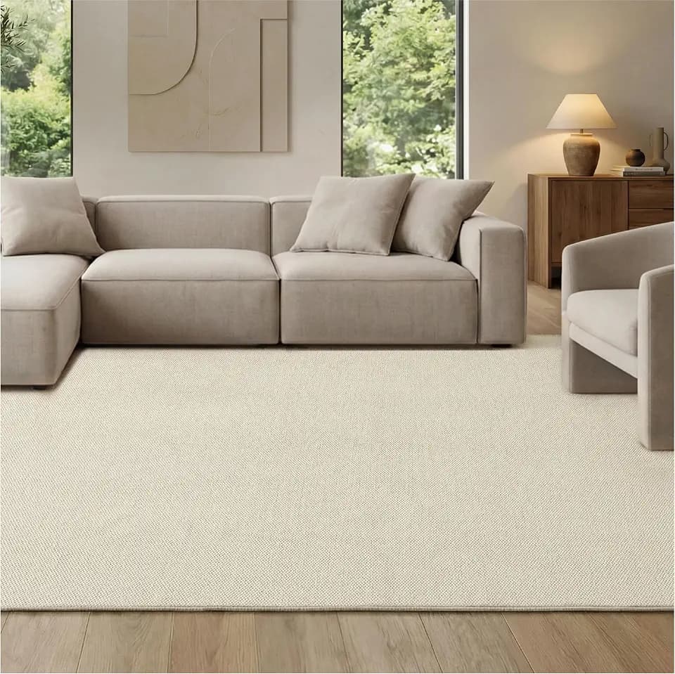 Bedsure 8x10 Faux Wool Area Rug for Living Room, Machine Washable, Ivory
