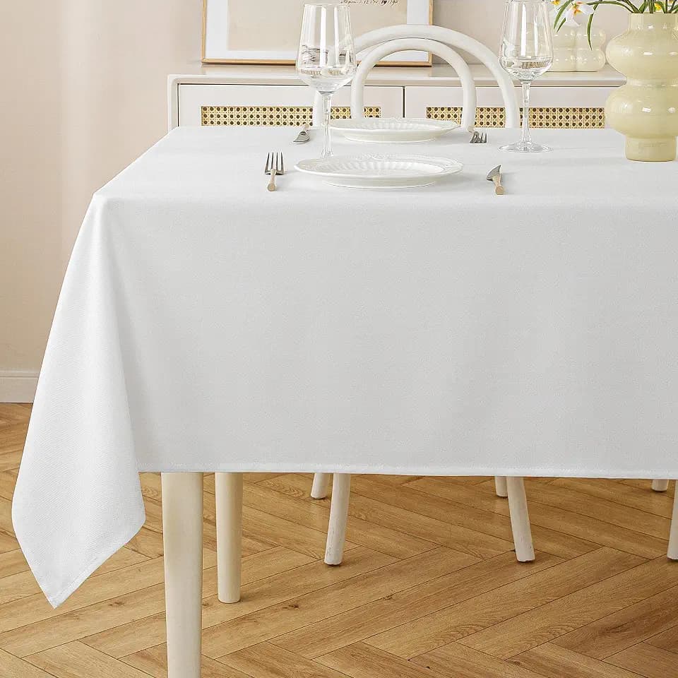 JIALE White Table Cloth Rectangle Tablecloth 60 x 84 Inches Spill-Proof Waterproof Table Cover for Dining Kitchen Room Farmhouse Home Gifts for Mothers Day Spring Summer
