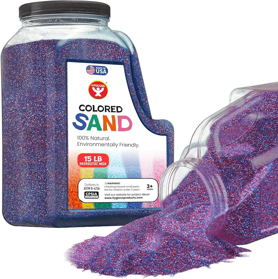 Hygloss Colored Sand – Patriotic Red, White & Blue Color Celebration Craft Sand for Art, July 4th, New Year’s, Holiday Decor, Kids Party Crafts – 100% Natural & Environmentally Friendly (15 lb Bottle)