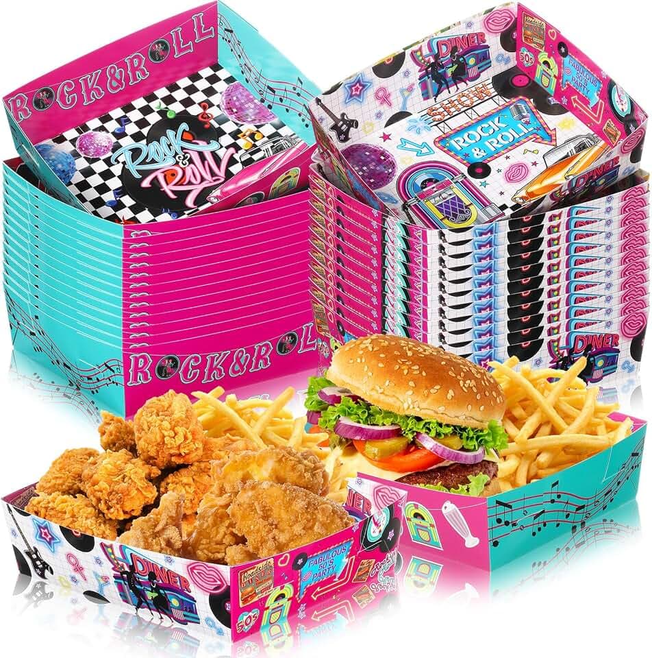Layhit 36 Pcs 1950s Party Supplies 5 lb Food Boats