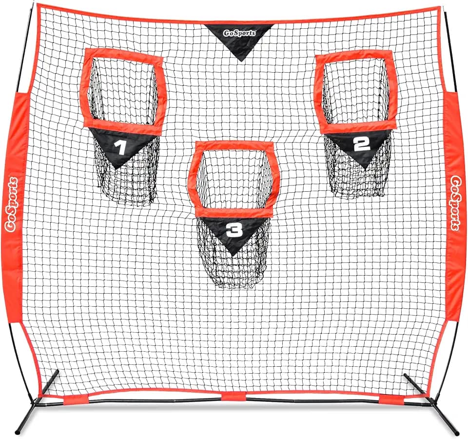 GoSports Football Throwing Net - 8 x 8 ft or 6 x 6 ft Nets - Choose Black or Red