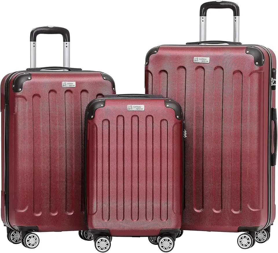 ANTHONY JACKSON 3 Piece ABS Luggage Set – Lightweight Suitcases with Spinner Wheels – 3 Different Sizes – TSA Lock – Hard Shell Travel Luggage for Men & Women