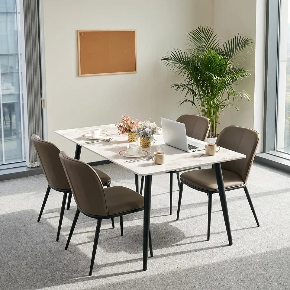 55" Sintered Stone Dining Table, Ceramic top Kitchen Table, Beige