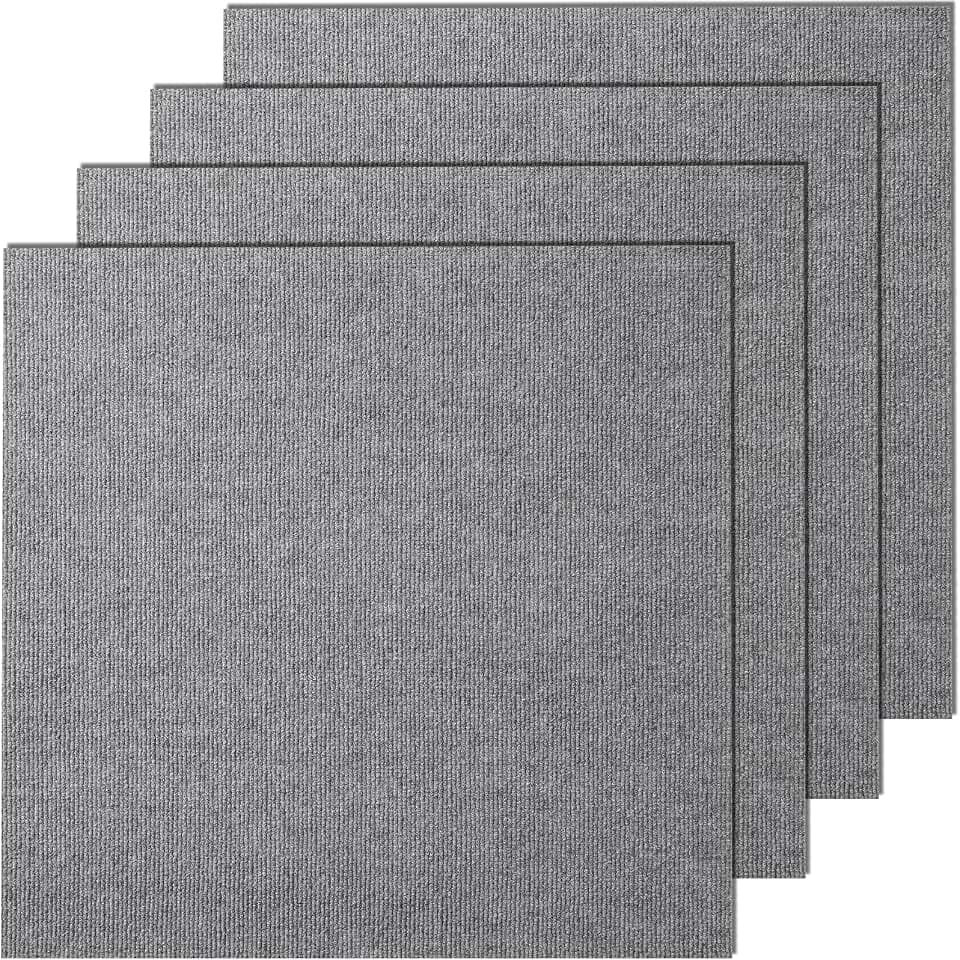 VEVOR 24 x 24 Peel and Stick Carpet Tiles Squares with Self Adhesive & Soft Padded for Indoor Outdoor Kitchen Living Room Bedrooms - Pack of 9/36 sq ft/Light Gray