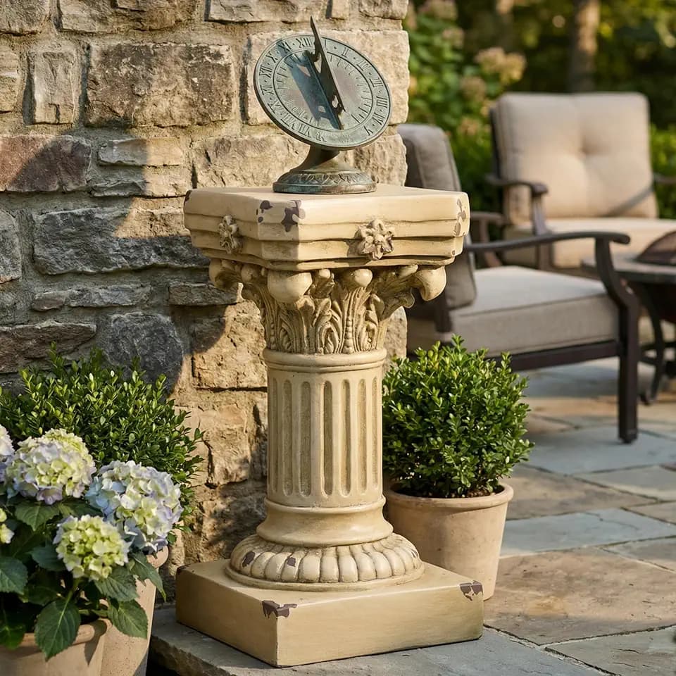 Christopher Knight Home 16.73" H Corinthian Pedestal Plant Stand, Decorative MGO Composite Side Table for Indoor Outdoor Entryway Garden Living Room Patio, Antique Yellow