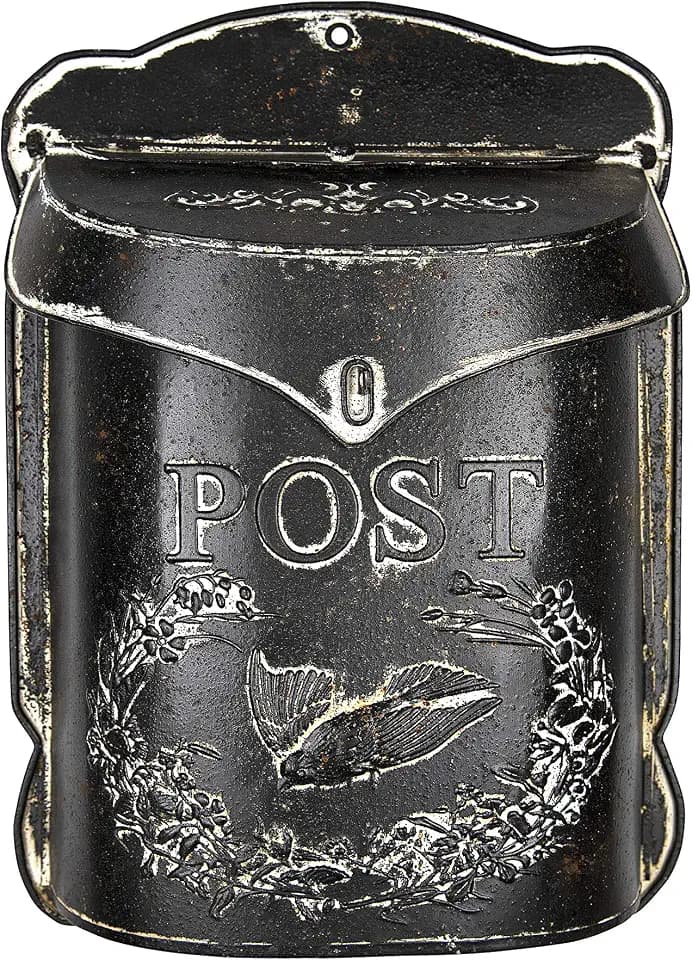 Creative Co-Op Embossed Metal Post Box with Distressed Finish, Black