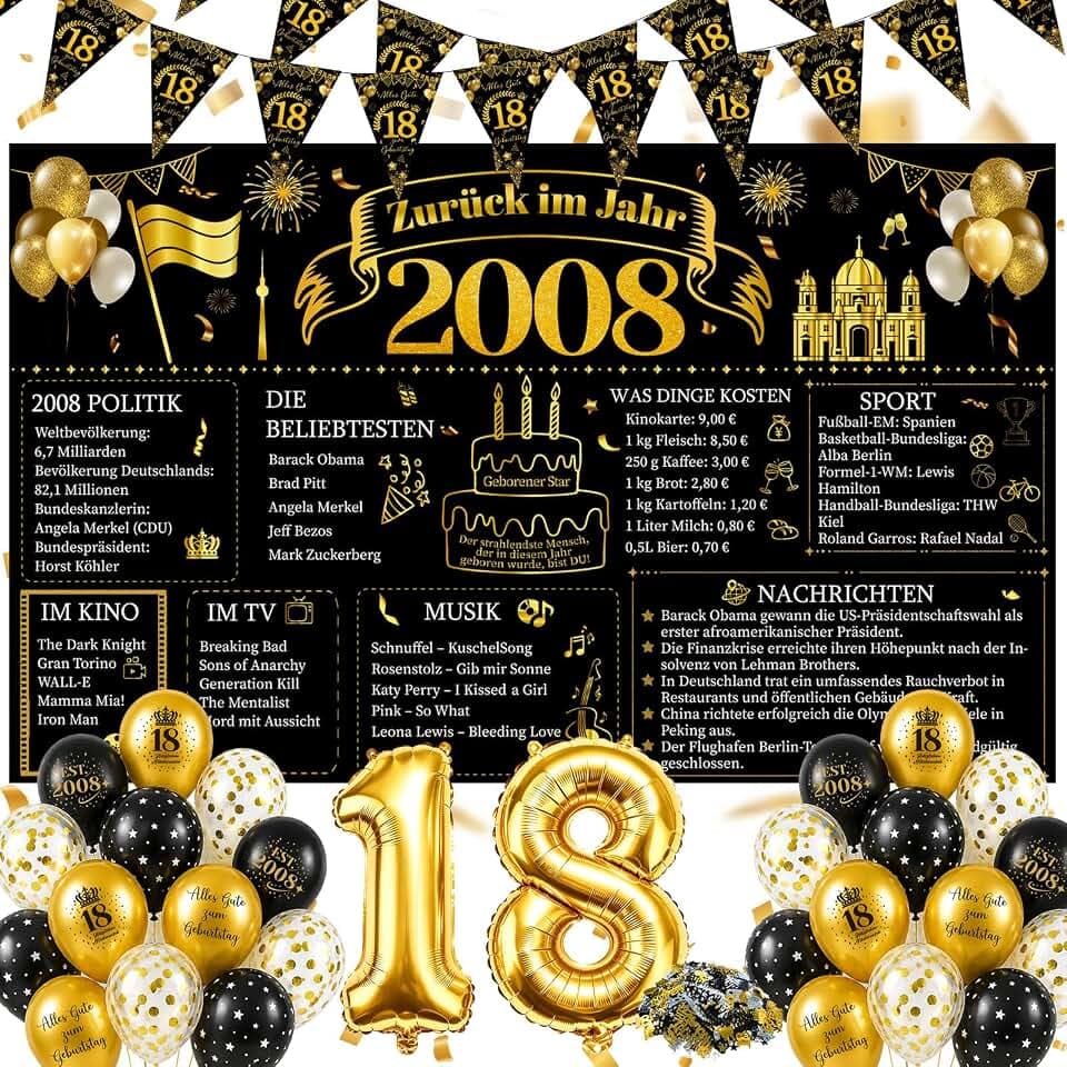 WenmthG 18. Geburtstag Deko Mädchen Junge, Schwarz Gold