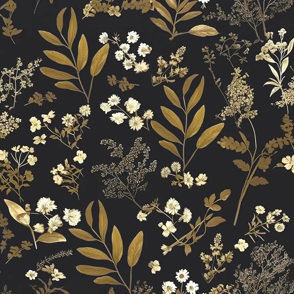 Laatse Vintage Floral Peel and Stick Wallpaper 17.5'' x 197'', Black Gold