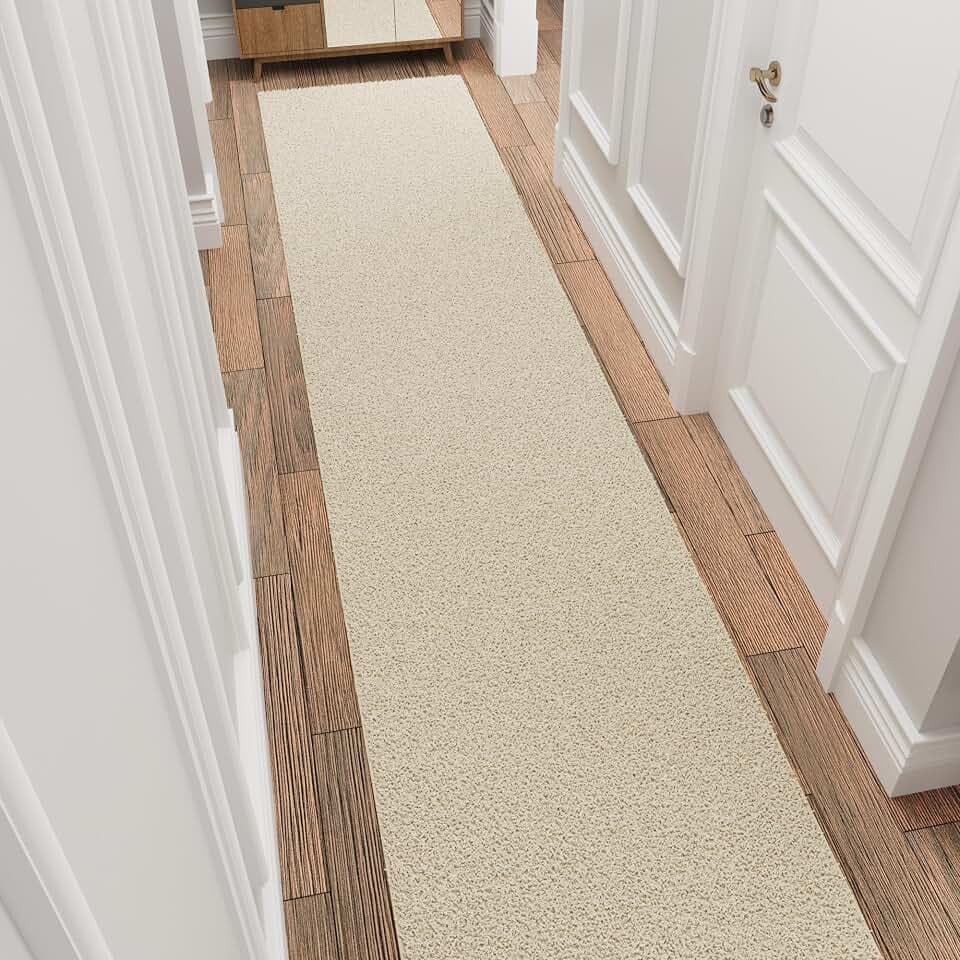 Ottomanson Shag Hallway Runner Rug 3' x 12', Fluffy Runner with Non-Slip Rubber Backing, Soft Non-Shedding Rug for Entryway, Kitchen, Corridor, Laundry, Cream