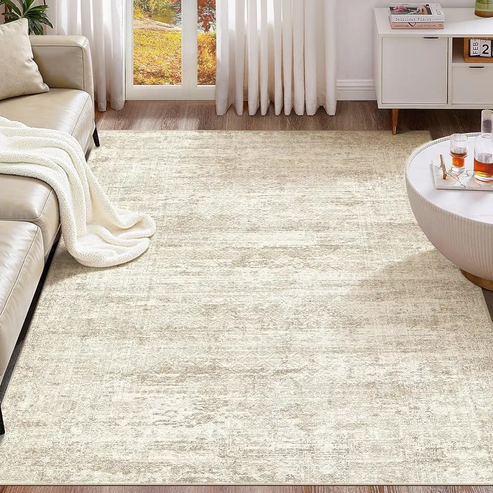 UERMEI 5x8 Washable Area Rug - Neutral Modern Abstract Living Room Rugs, Non-Slip Soft Large Indoor Floor Carpet for Bedroom Home Office & Under Dining Table Decor, Beige/Brown
