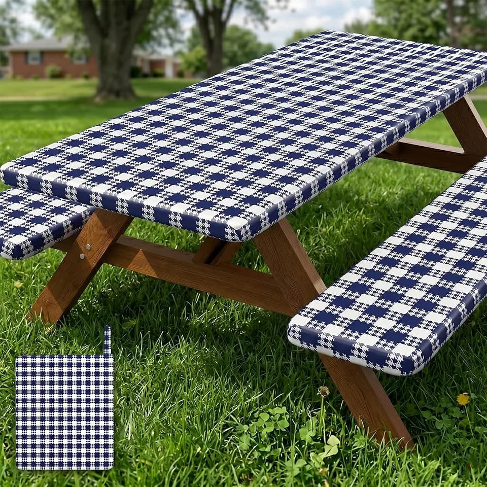 Picnic Table Cover with Bench Covers Camping Tablecloth Set with Pocket