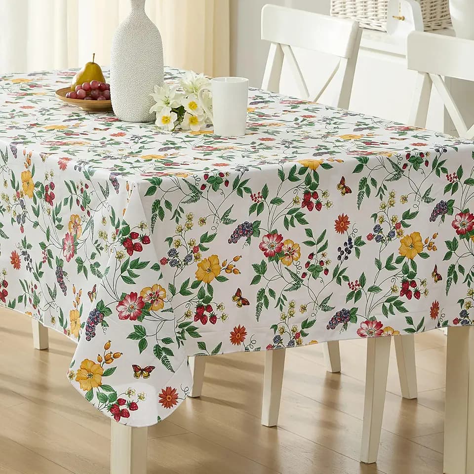 Lintex English Berry Garden Vinyl Tablecloth, 60” x 84” Rectangle