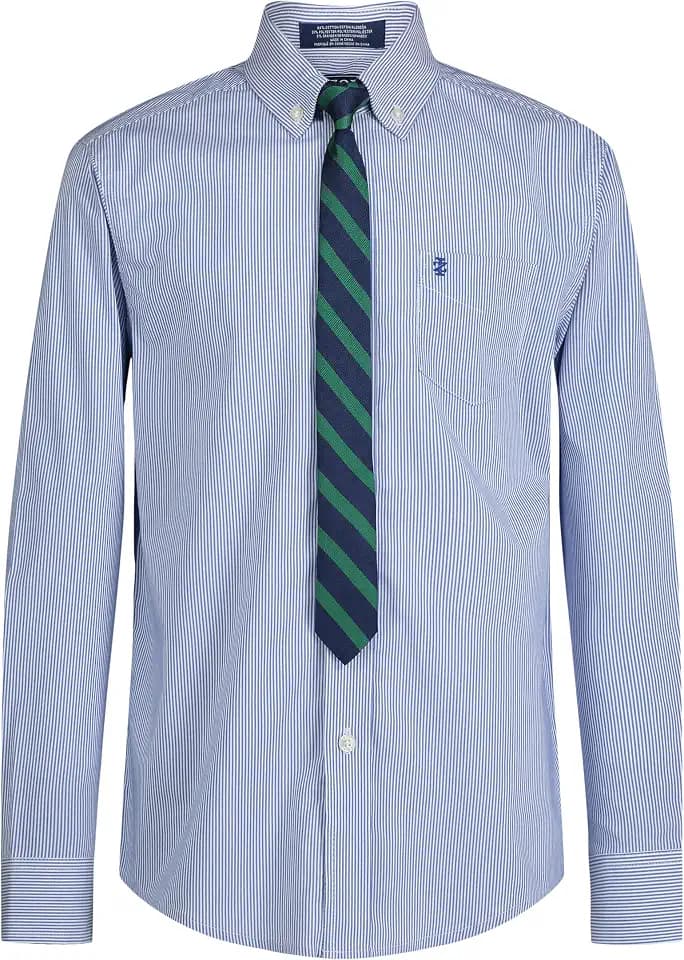 Izod Boys Long Sleeve Button-Down Collared Dress Shirt with Tie and Chest Pocket