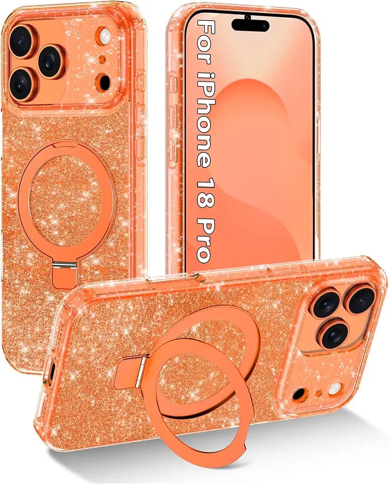 for iPhone 18 Pro Case,[Compatible with MagSafe][Magnetic Invisible Ring Stand],Cute Shockproof Protective Slim Women Girl Case for Apple iPhone 18 Pro 6.3 inch,Orange