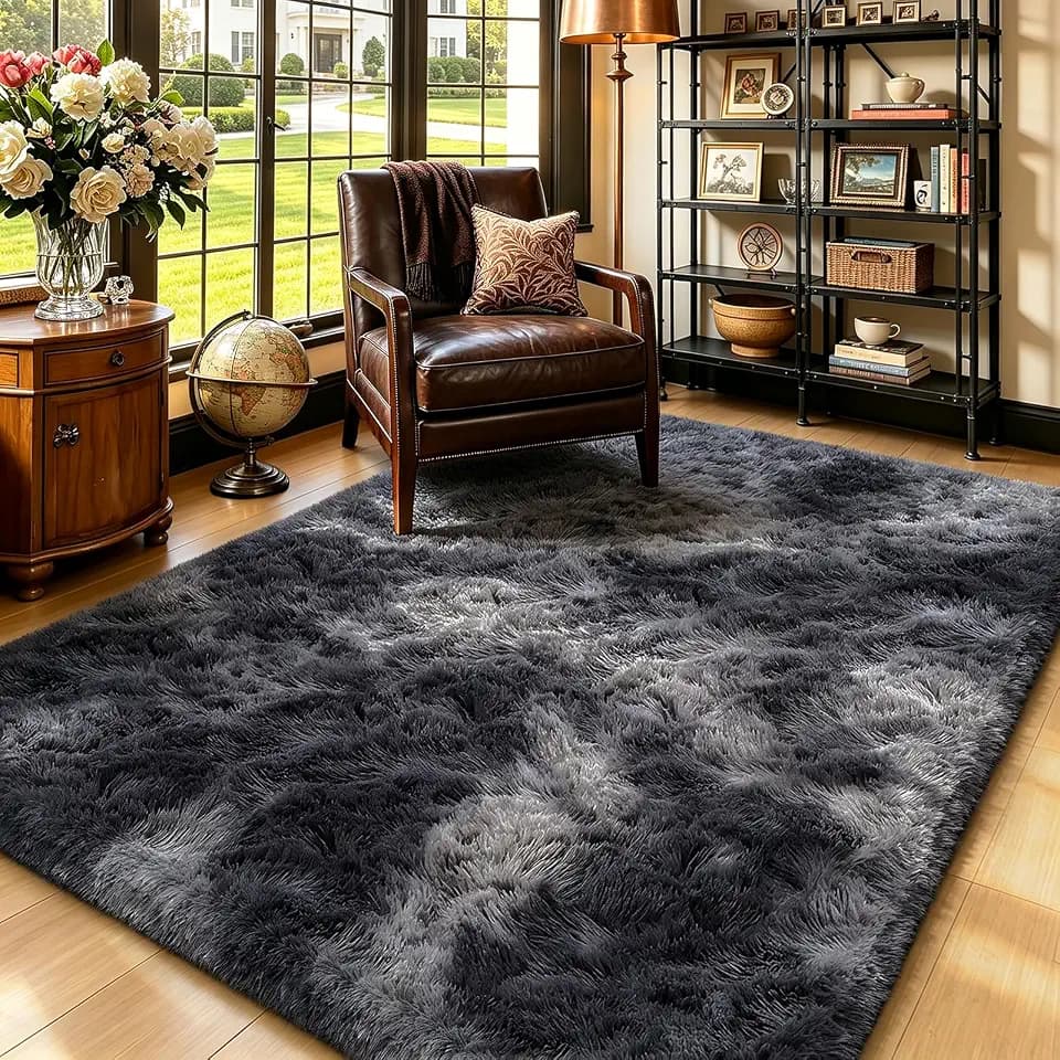 Mottled Grey 5x8 Area Rugs for Living Room, Fluffy Shag Rug Bedroom Carpet