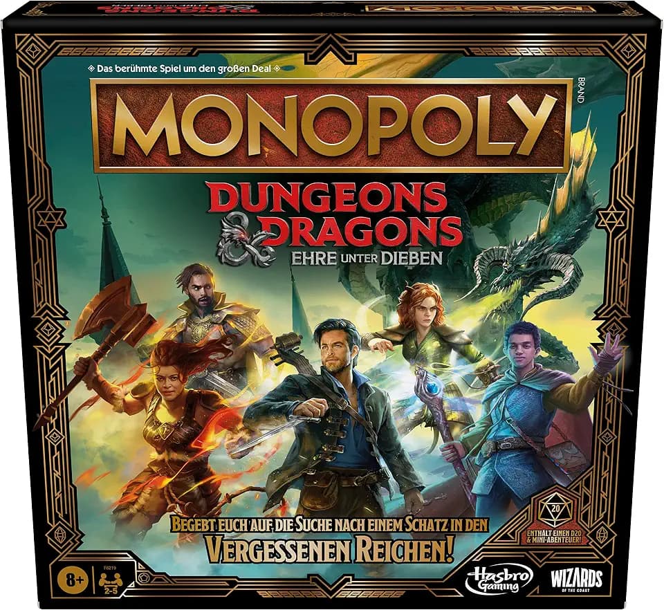 Monopoly Dungeons & Dragons: Ehre unter Dieben Spiel, inspiriert vom Film, Monopoly D&D Brettspiel für 2–5 Spieler