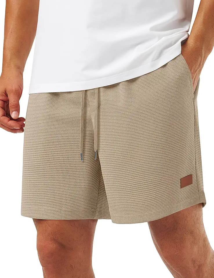 TACVASEN Men's Casual Shorts Waffle 5'' Elastic Waist Drawstring Summer Beach Shorts Moisture Wicking SweatShorts
