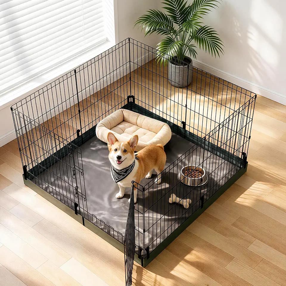 Foldable Dog Playpen,30in 8 Panels Metal Pet Exercise Fence with Bottom Pad