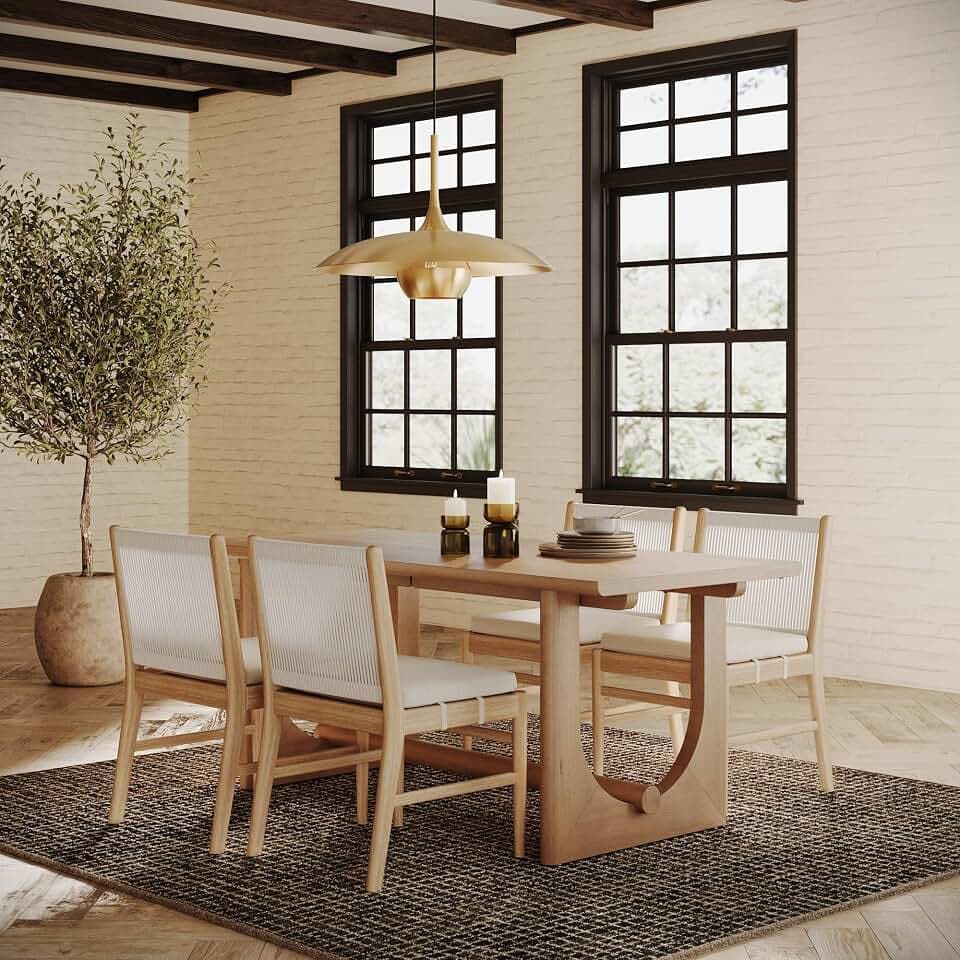 Nathan James Solace Mid Century Modern Dining Table for 6, Rectangular Dining Table with Solid Wood U-Shaped Legs, Light Brown