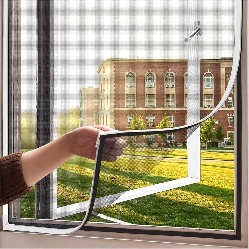 Magnet Fliegengitter Fenster, 115 x 125 cm, Weißer Rahmen, Graues Netz