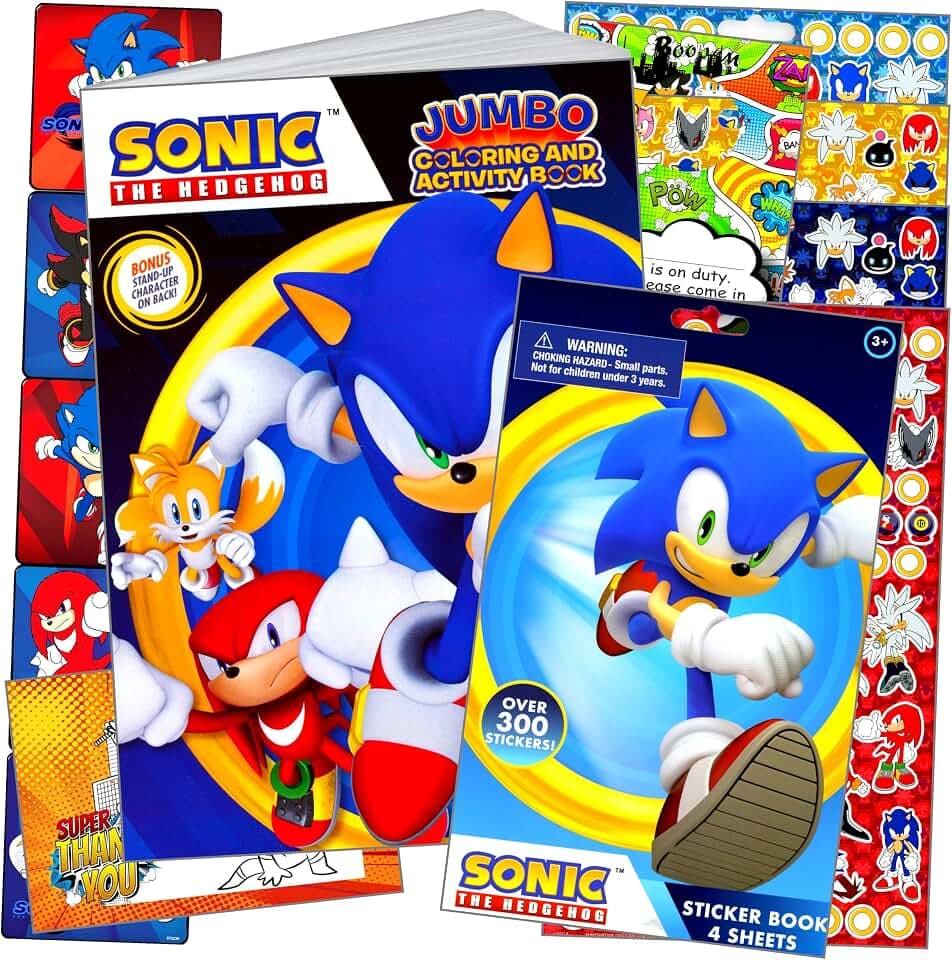 Sonic The Hedgehog Coloring Book Set with Sonic Coloring Pages, Activities, The Hedgehog Stickers, and More
