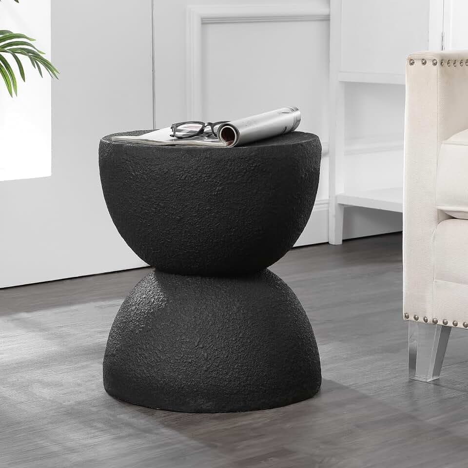 JONATHAN Y Greta Hourglass Outdoor Side Table 18" Polyresin, Black Frosted