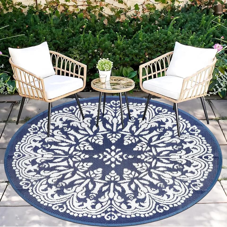 Homcomoda Round Outdoor Patio Rugs 6Ft Waterproof Indoor Outdoor Area Rugs Clearance Reversible Straw Rugs Circle Area Rugs for Porch Garden Deck Backyard Balcony