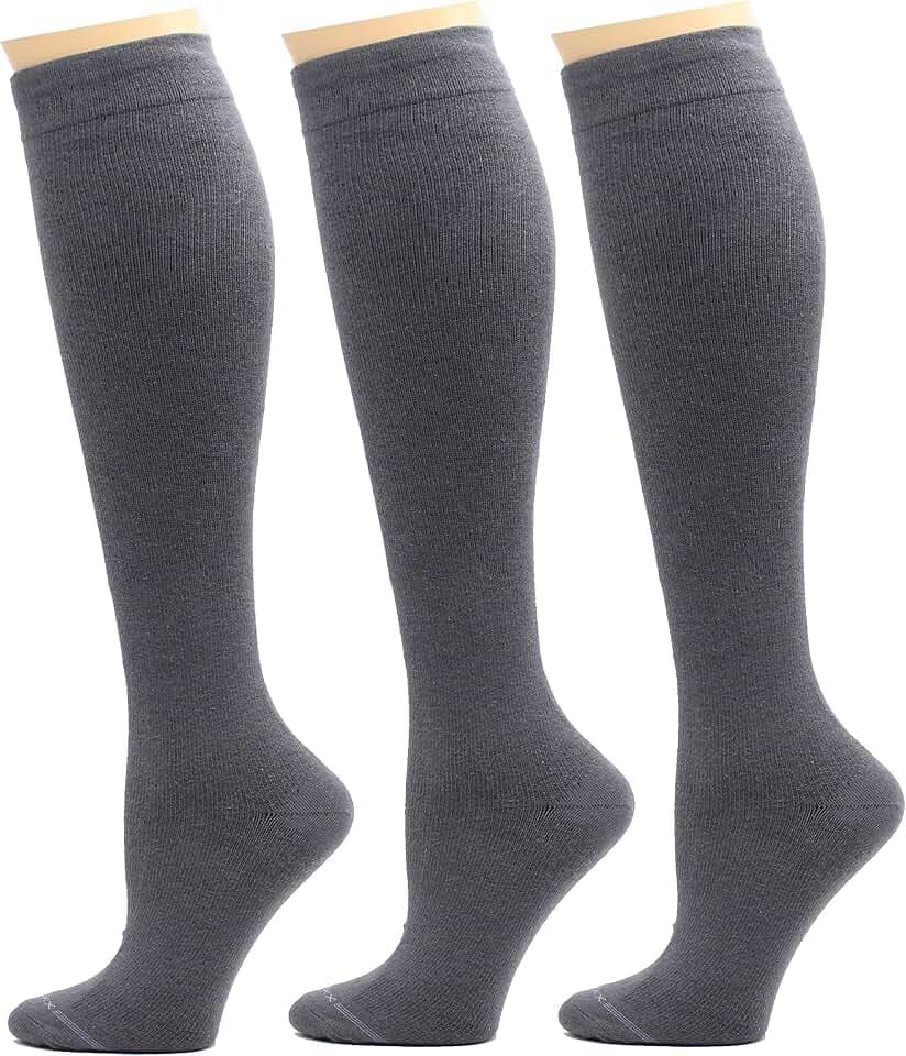 REXX 3 Pairs Women's Knee-high Therapeutic Graduated Anti-Fatigue 8-15mmHg Combed Cotton Compression Socks