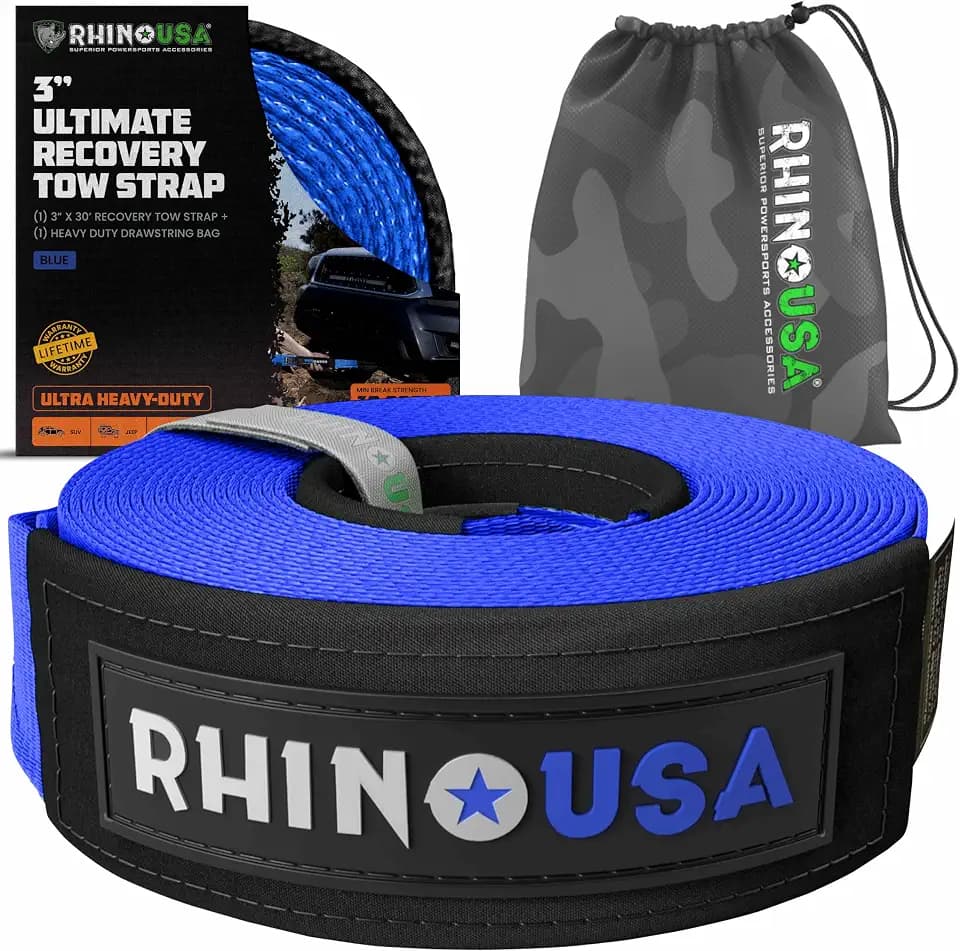 Rhino USA Recovery Tow Strap (3in x 30ft) - 31,518lb Heavy Duty Towing