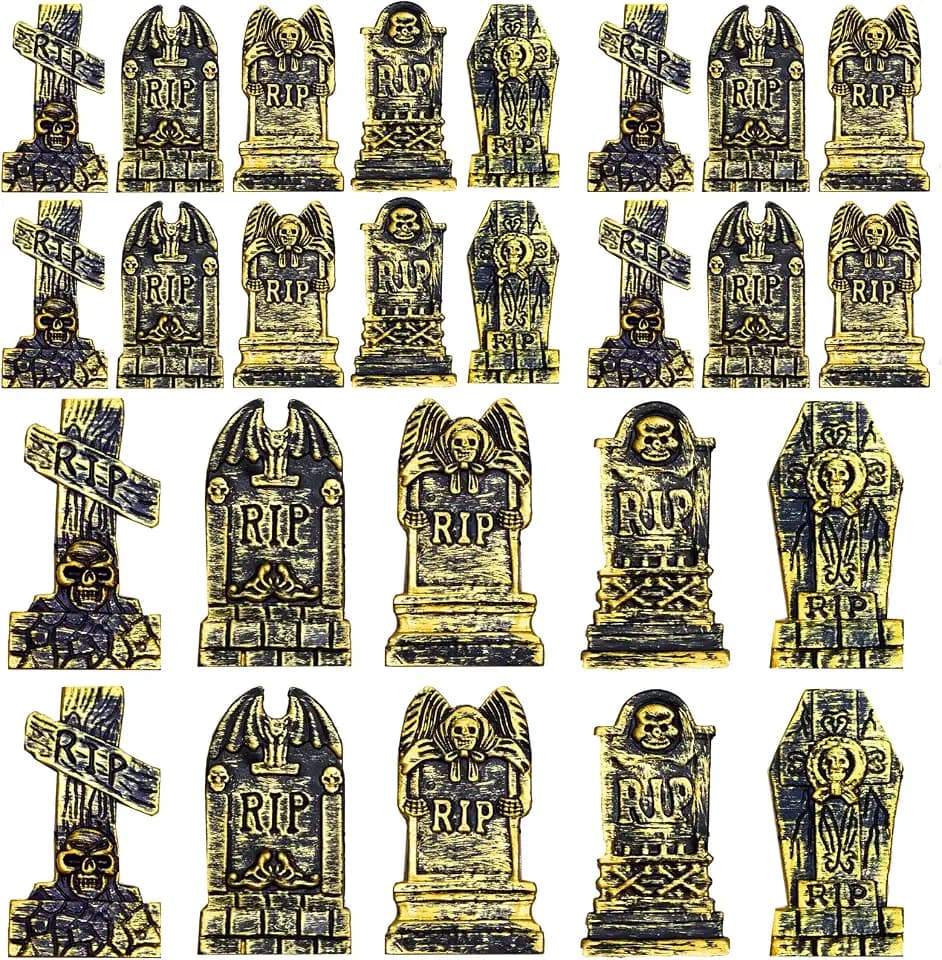 20 Pcs Mini Plastic Tombstones Miniature Tombstones Figurine for Halloween Decor Accessories Halloween Decor （Gold）