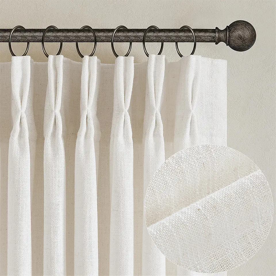 TWODRAPES Natural Pinch Pleated Linen Semi Sheer 84 Inch Curtains 2 Panels