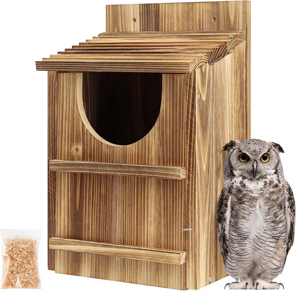UUMENHA Durable Carbonized Cedar Owl House,Bird Box for Wildlife Lovers