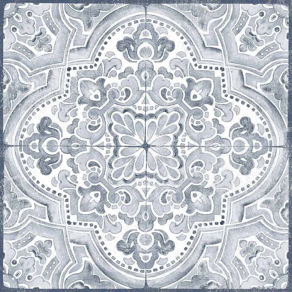 FloorPops Hastings Peel and Stick Floor Tiles, Blue, Medallion Vinyl Floor Tiles, Water Resistant, 12 in x 12 in, Pack of 10