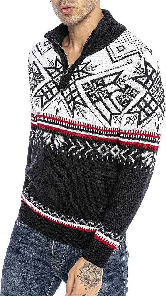 Strickpullover für Herren Norweger Pullover Stehkragen Reißverschluss