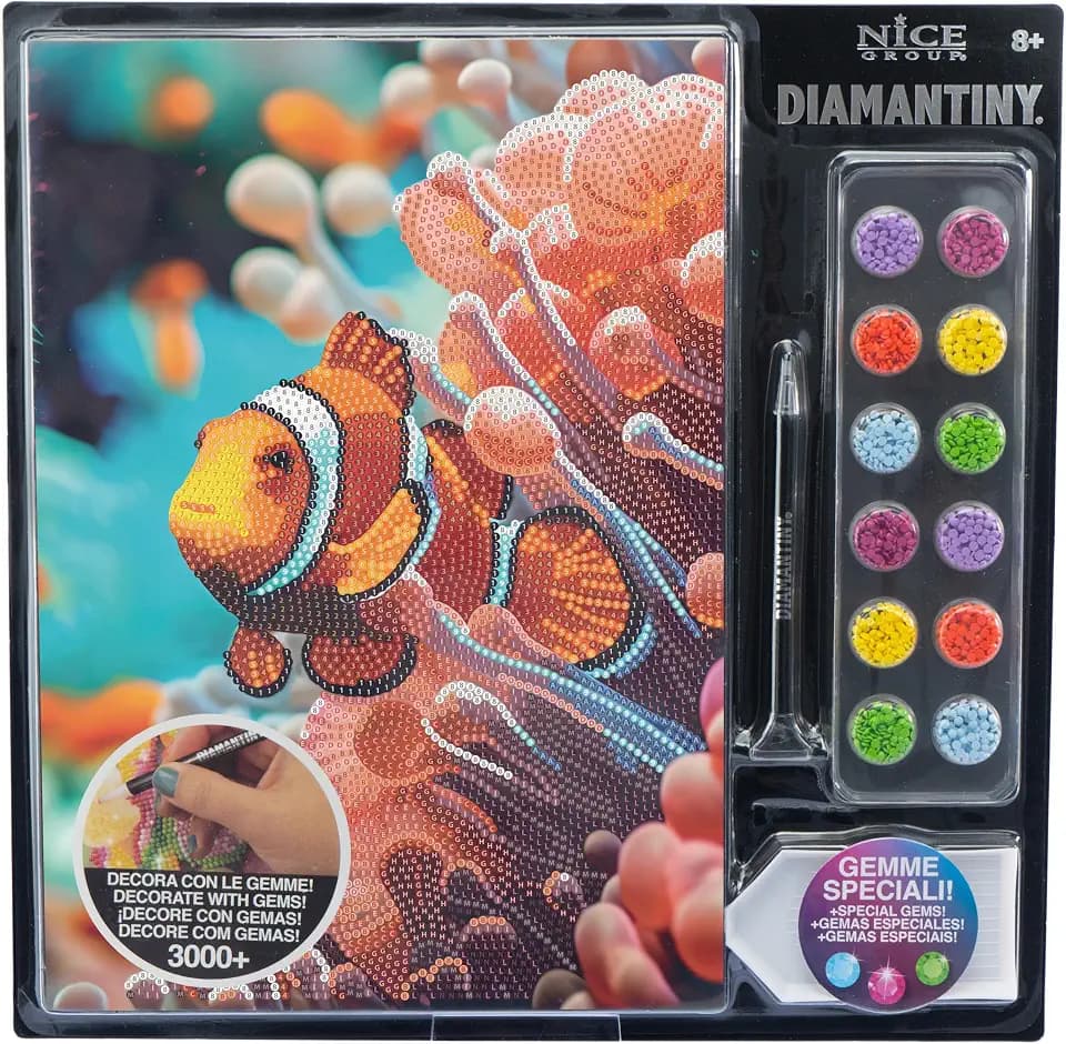 DIAMANTINY Level Up - Meereswelt - Creative Art, Mosaik-Set mit Zahlen, Clownfisch