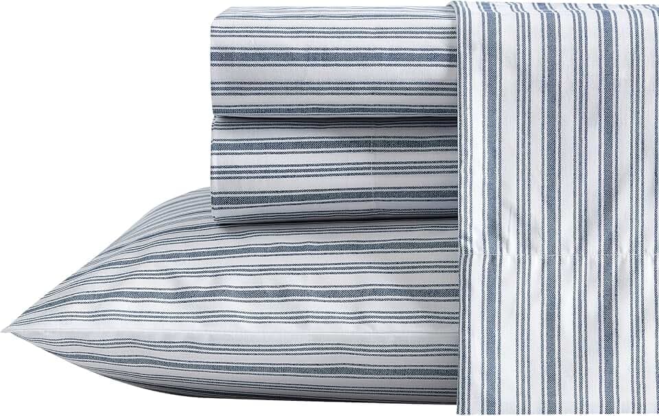 Nautica, Bettlaken-Sets in voller Größe, Baumwollperkal, adrette Bettwäsche, knackig und kühl, leicht und atmungsaktiv (Coleridge-Streifen Blau, Full)