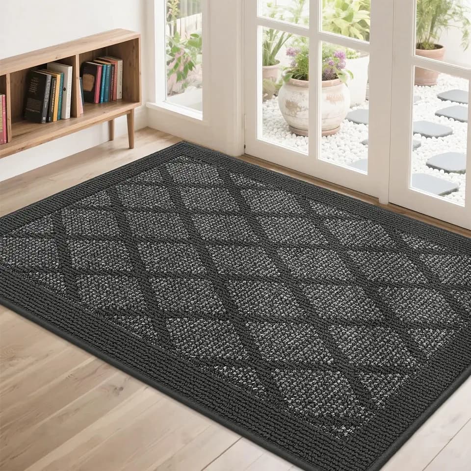 COSY HOMEER Non-Slip Door Mat 32"x48",Entryway Rugs Low Profile,Dark Grey