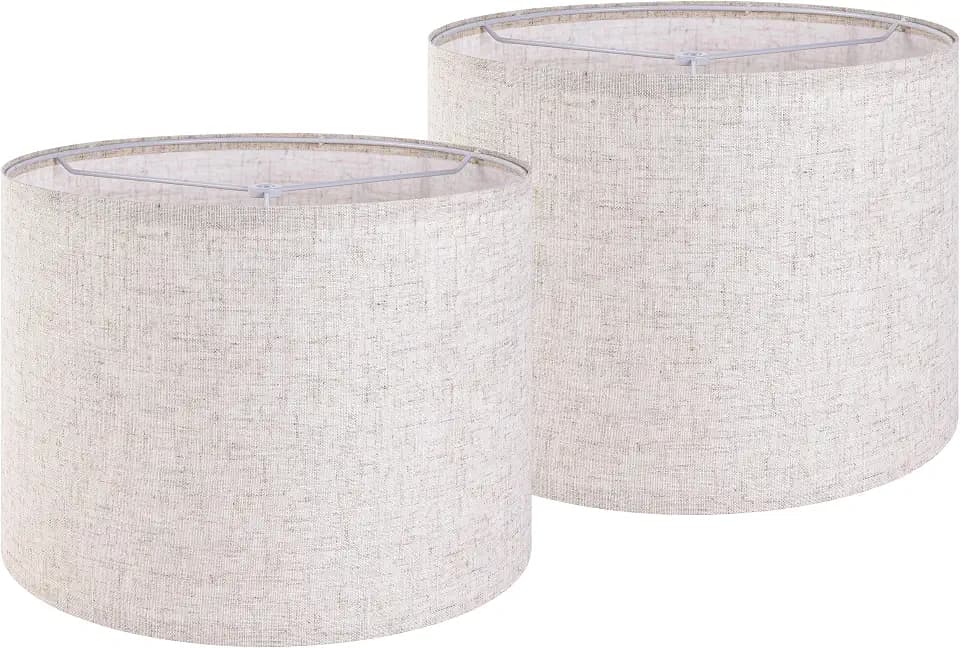GO&SO Large Drum Lamp Shades, Oatmeal Linen, 16"x16"x10", Set of 2