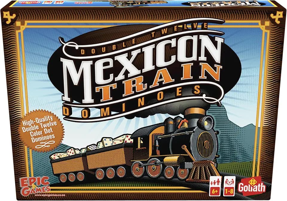 Goliath - Mexican Train, Domino Spiel ab 6 Jahren, Brettspiel für 1 – 8 Spieler, Gesellschaftsspiel mit Dominosteinen, Einfach zu Lernen, Robuste Steine