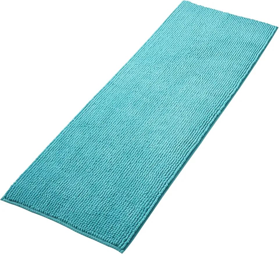 Decomira Badematte rutschfest | Als Badteppich Set kombinierbar | Badezimmer-Teppich Bad-Vorleger waschbar aus Chenille | Duschvorleger für Dusche, Badewannen, WC Deko | Petrol Türkis - 50x150 cm