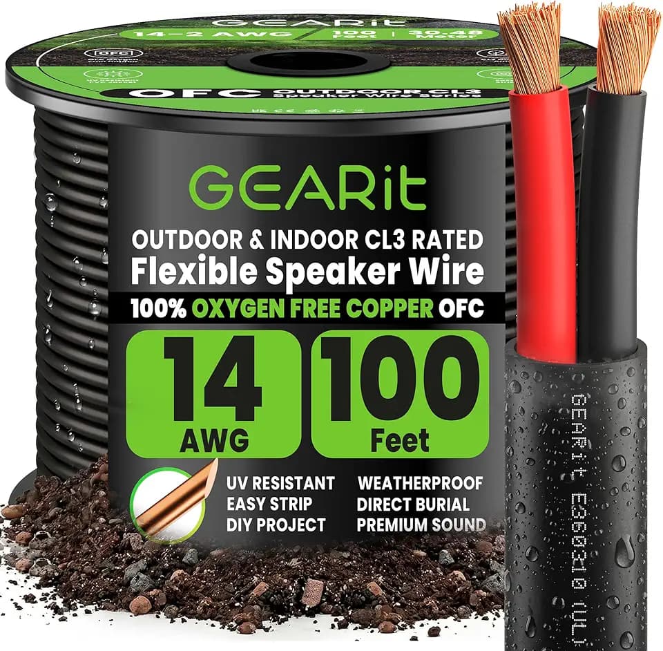 GEARit Speaker Wire 14 Gauge 100 ft, UL CL3 Rated 14 Gauge Wire Copper Wire