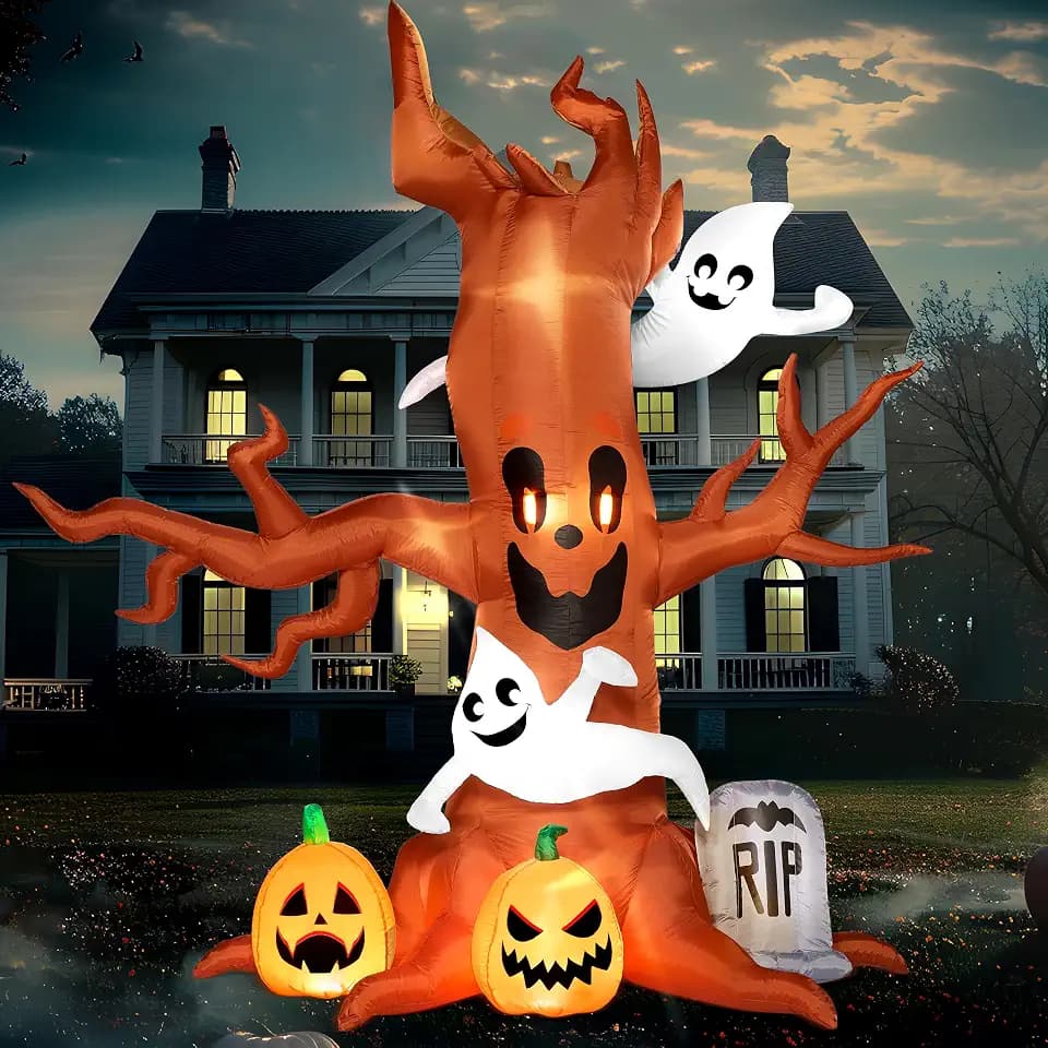 Joiedomi 8FT Halloween Inflatable Scary Tree with Ghost Decor,Blow Up Inflatables with Build-in LEDs Pumpkin and Tombstone