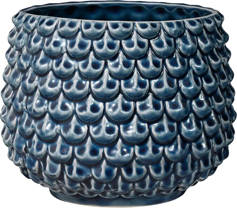 Bloomingville Pinecone Blumentopf Pflanzgefäß Pflanzgefäße Deko Pflanzgefäße Farbe für Innen Retro Kreativ L (16,5 cm Ø), Petrol, Keramik