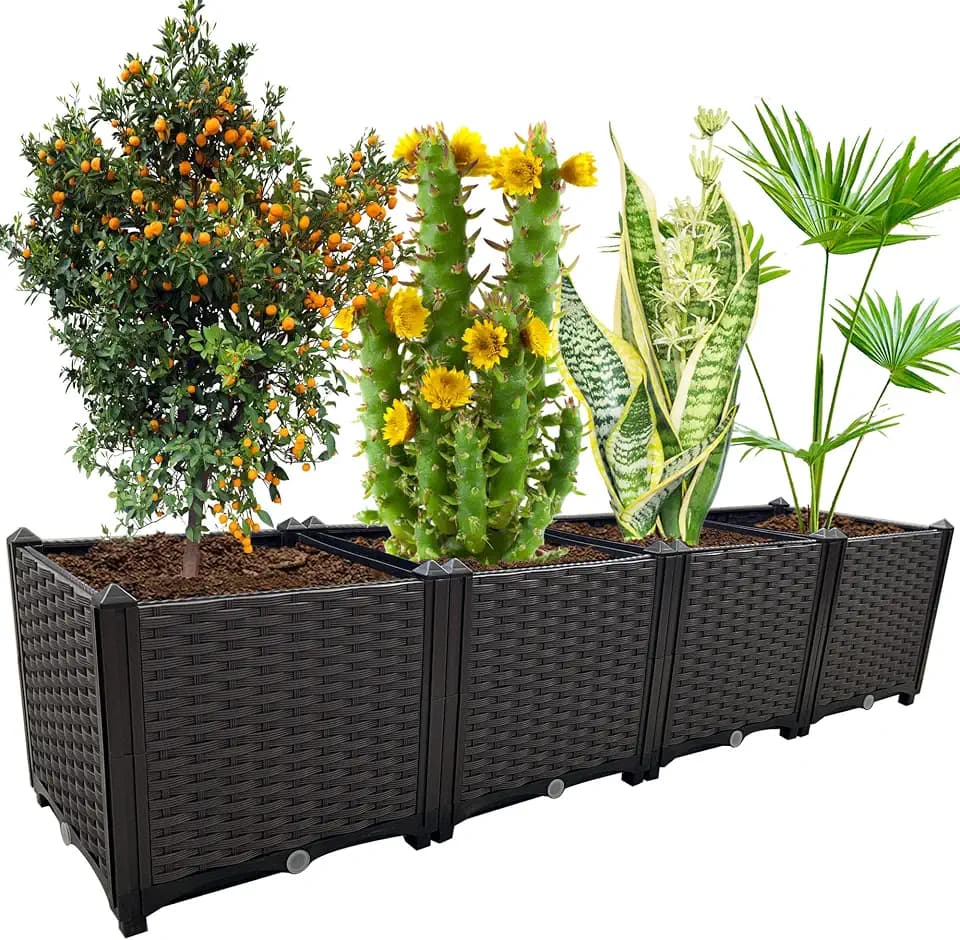 Large Planters for Outdoor Plants Rectangular Raised Garden Bed Elevated Planter Boxes Patio Balcony Deck for Planting Flowers, Vegetables, Tomatoes, and Herbs