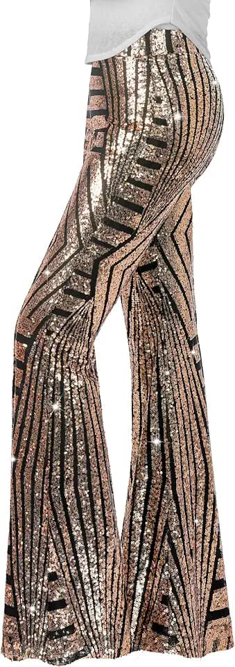 Nawgut Sequin Flare Pants Sparkly Glitter High Waisted Bell Bottom Trousers Disco Party Clubwear for Women
