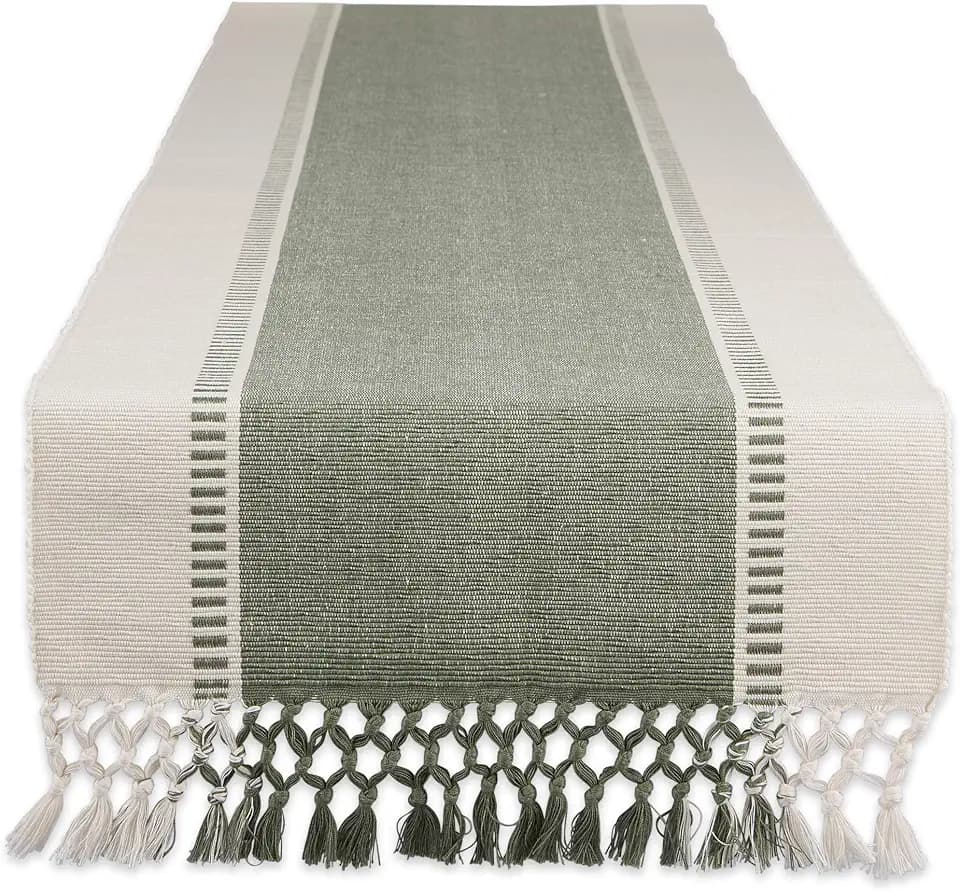 DII Dobby Stripe Table Runner, 13x72 Artichoke & Cream Background