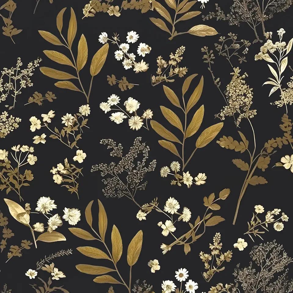 Laatse Vintage Floral Peel and Stick Wallpaper 17.5"x 118", Gold Black