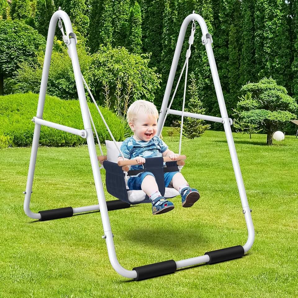 Hapfan Baby Swing Set with Foldable Stand for Indoors & Outdoors