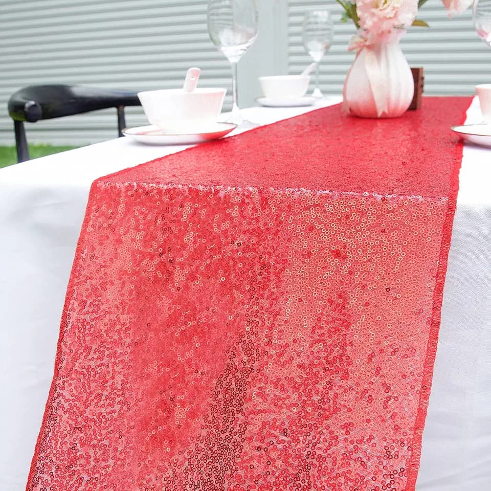 Tischl?Ufer Glitzer rund Pailletten Stoff f¨¹r Hochzeit Geburtstag Party Babypartys Tischdecke Dekoration 30 x 270 cm (Rot 3er Pack)